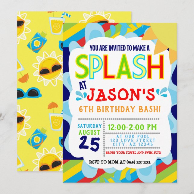 Splash Park Party Summer Boy's Birthday Einladung (Vorne/Hinten)