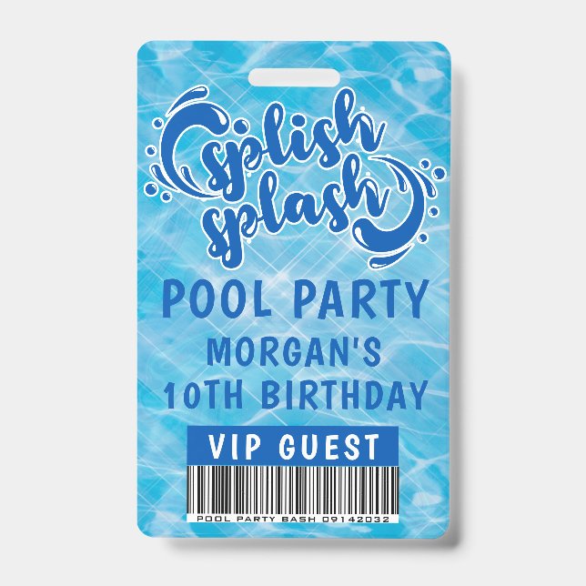 Splash Pool Party VIP Einladung Ausweis (Vorderseite)