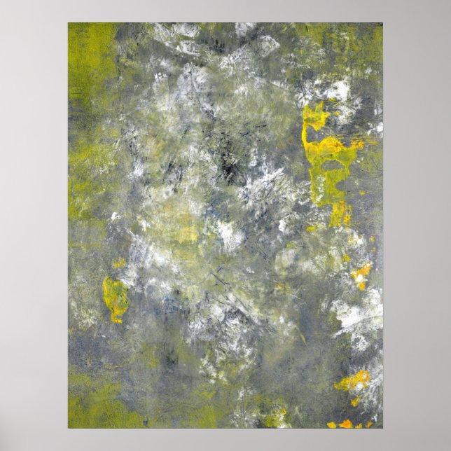 'Splash, Splash' Grau und Gelb Abstrakte Kunst Poster (Vorne)