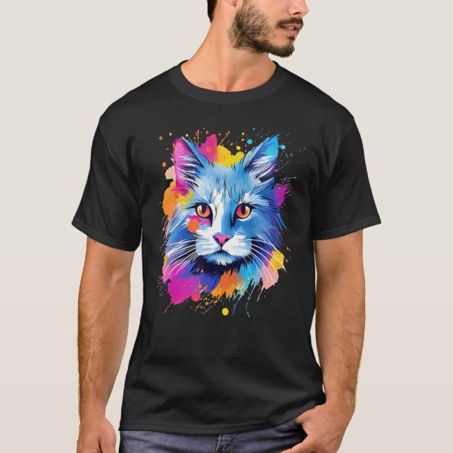 Splash Turkish Angora Cat Face Colorful T-Shirt (Vorderseite)