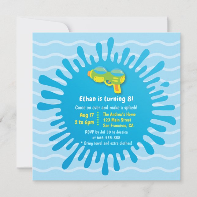 Splash Water Gun Boys Anniversaire Fête Invitation (Devant)