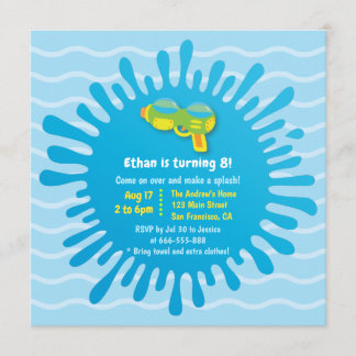 Splash Water Gun Boys Geburtstagsparty Einladungen