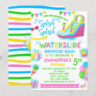 Splash Waterslide Geburtstag Pink Pool Party Einladung
