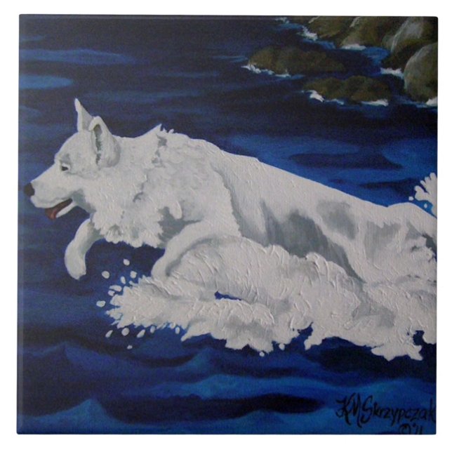 Splash White German Shepherd Tile Fliese (Vorderseite)