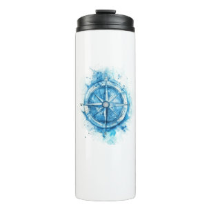 Splashed Compass - blaue künstlerische Aquarellfar Thermosbecher