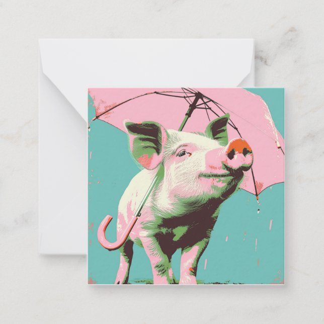 Splashing Adventures: Minimalistischer Schweinegus Mitteilungskarte (Vorderseite)
