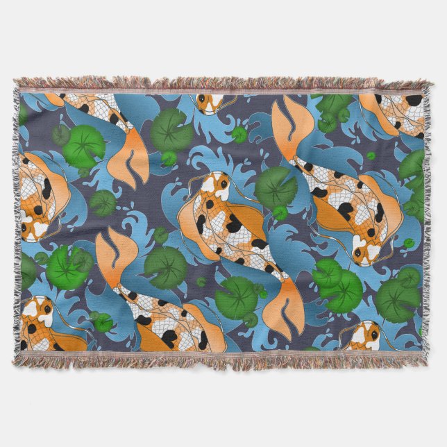 Splashing Asian Koi Fish Pond Lily Decke (Vorderseite)