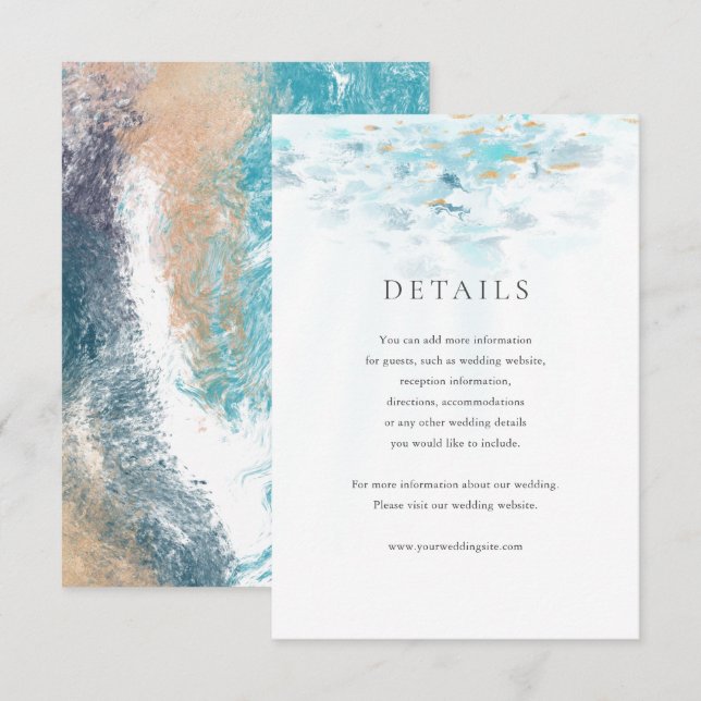 Splashing Blue Waves Coastal Wedding Details Card RSVP Karte (Vorne/Hinten)