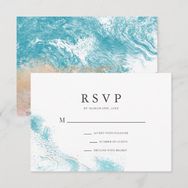 Splashing Blue Waves Coastal Wedding RSVP Card (Devant / Derrière)