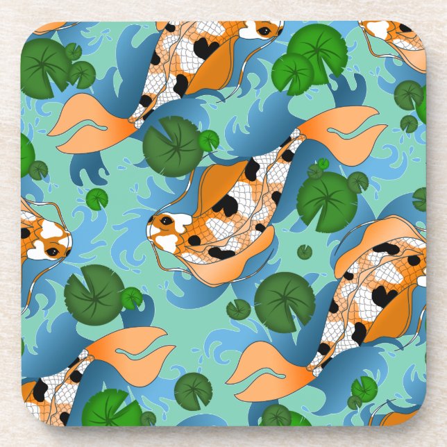 Splashing Koi Fish and Pond Lilies Custom Getränkeuntersetzer (Vorderseite)