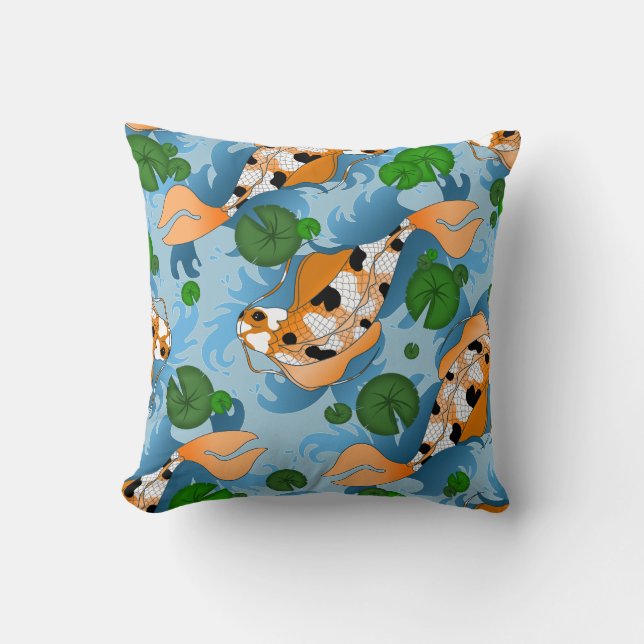 Splashing Koi Fish and Pond Lilies Custom Kissen (Vorderseite)