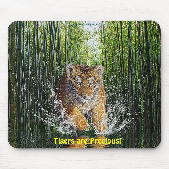Splashing Tiger Cub & Bamboo Stream Mousemat Mousepad (Vorne)