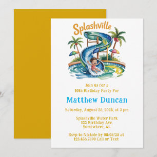 Splashville Water Slide Boy Birthday Party Einladung
