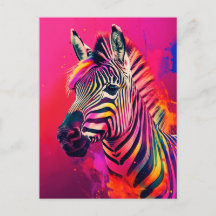 Splashy Rainbow Zebra Postcard
