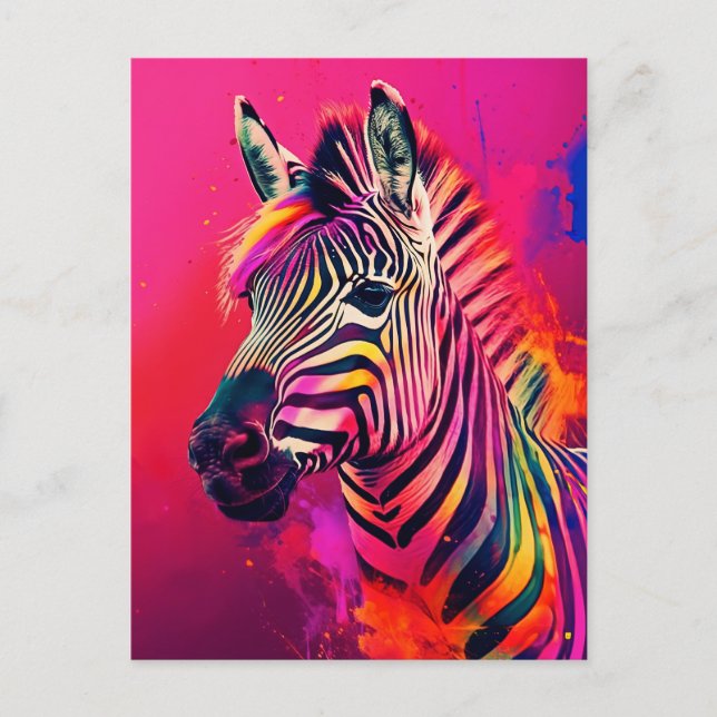 Splashy Rainbow Zebra Postcard Postkarte (Vorderseite)