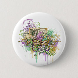 Splatter Mardi Gras collage Button