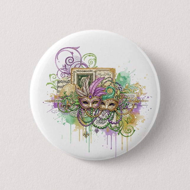 Splatter Mardi Gras collage Button (Vorderseite)