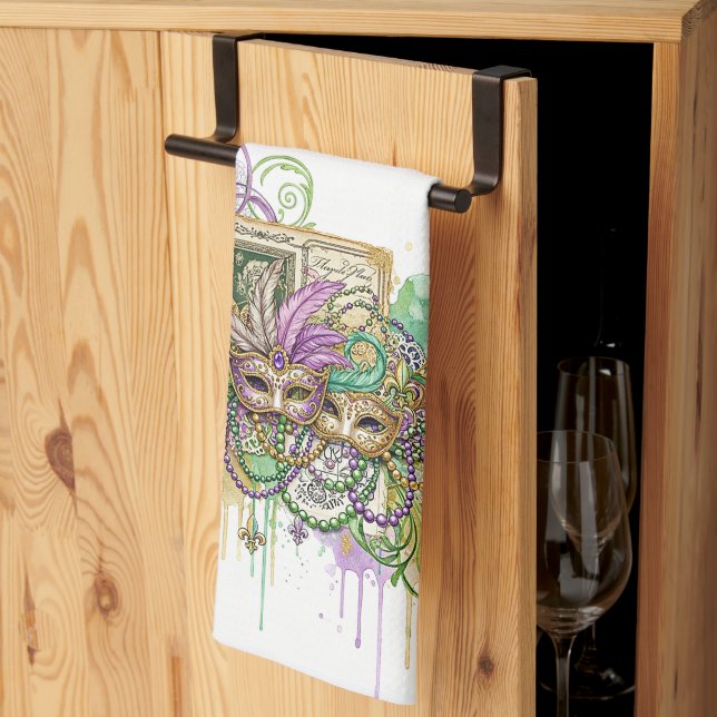 Splatter Mardi Gras collage Geschirrtuch (Drittel gefaltet)