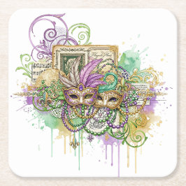 Splatter Mardi Gras collage Rechteckiger Pappuntersetzer