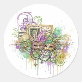 Splatter Mardi Gras collage Runder Aufkleber