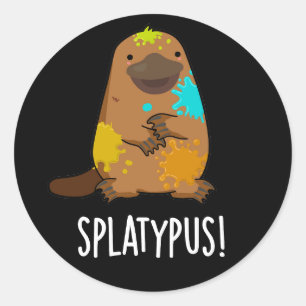 Splatypus Funny Animal Platypus Pun Dark BG Runder Aufkleber