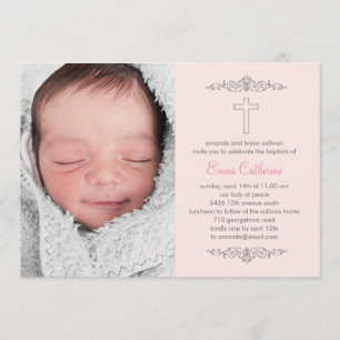 Splendid Cross Photo Baptism Invitation - Pink