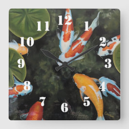 Splendid Koi Fish Quadratische Wanduhr
