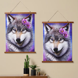 Splendor des Wolfs Wandteppich Mit Holzrahmen