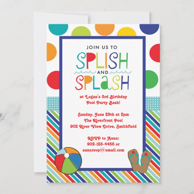 Splish Splash Bash (blau) Einladung (Vorderseite)