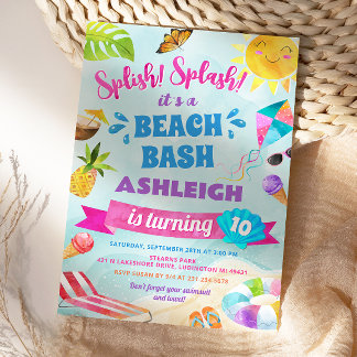Splish Splash Beach Birthday Party Invitation Einladung