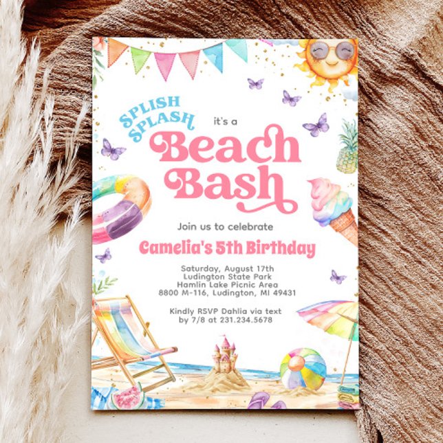 Splish Splash Beach Geburtstagsparty Einladung (Splish Splash Beach Birthday Party Invitation)