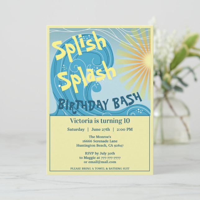 Splish Splash Birthday Bash Party Einladung (Stehend Vorderseite)