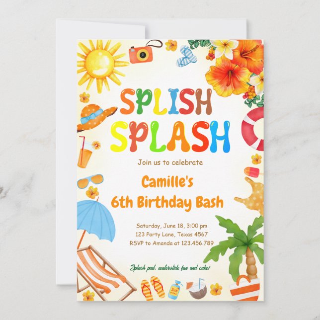 Splish Splash Birthday Bash Pool Party Einladung (Vorderseite)