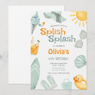 Splish Splash Birthday  Pool Party  Einladung