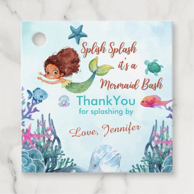 Splish Splash Brown Mermaid Bash Danke Geschenkanhänger (Vorderseite)