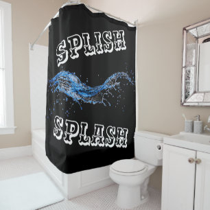 Splish Splash Duschvorhang in Schwarz, Blau, Weiß