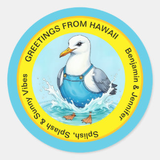 Splish Splash fun Seagull summer Hawaii greetings Runder Aufkleber