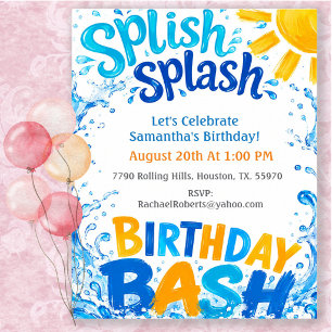 Splish Splash Geburtstagsfeier Poolparty Einladung