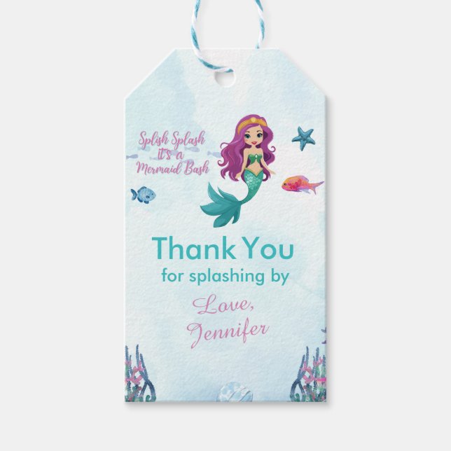 Splish Splash Lila Mermaid Bash Vielen Dank Geschenkanhänger (Vorderseite)