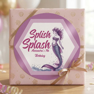 Splish Splash Meerjungfrau-Poolparty Geburtstag  Runder Aufkleber