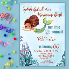 Splish Splash Mermaid Bash Brown jedes Alter Gebur Einladung