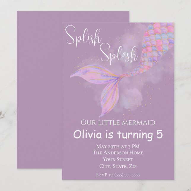 Splish Splash Mermaid Birthday Einladung (Vorne/Hinten)