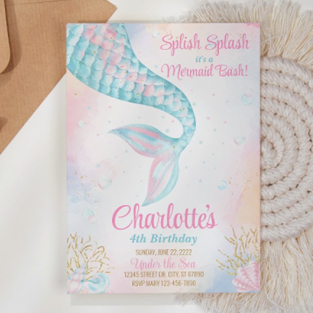 Splish Splash Mermaid Birthday Einladung (Von Creator hochgeladen)