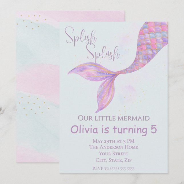 Splish Splash Mermaid Birthday Einladung (Vorne/Hinten)