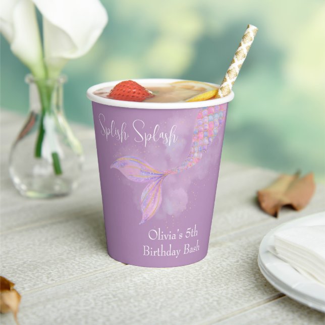 Splish Splash Mermaid Birthday Paper Cups Pappbecher (In Situ)