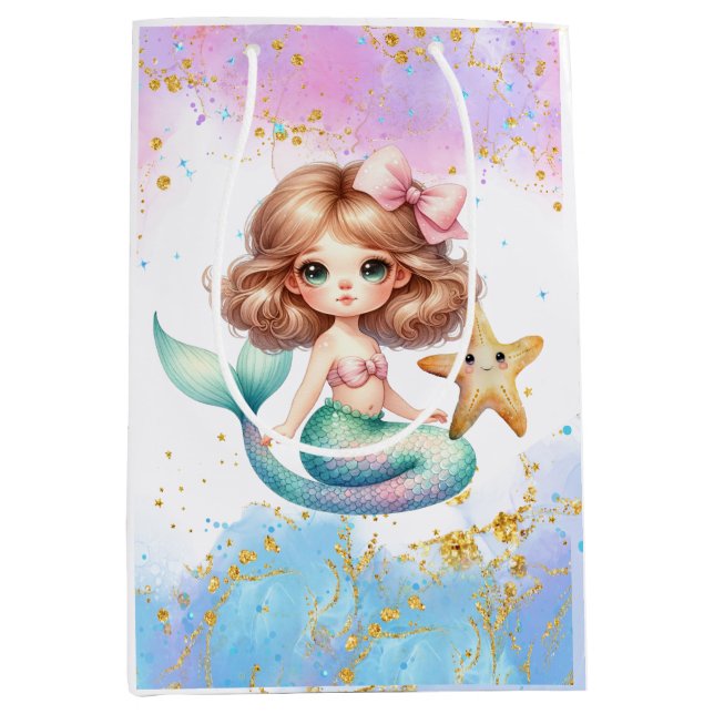 Splish Splash Mermaid Schlichtes Party Geschenktas Mittlere Geschenktüte (Vorderseite)