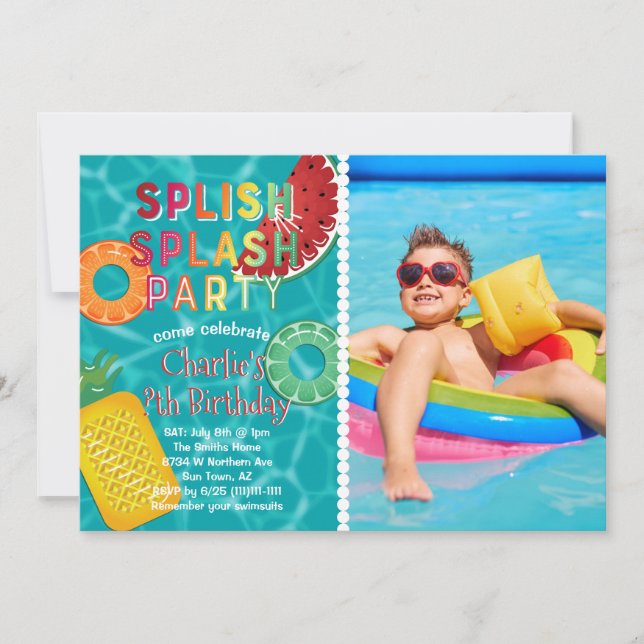 Splish Splash Party l Pool Birthday l Summer Fruch Einladung (Vorderseite)