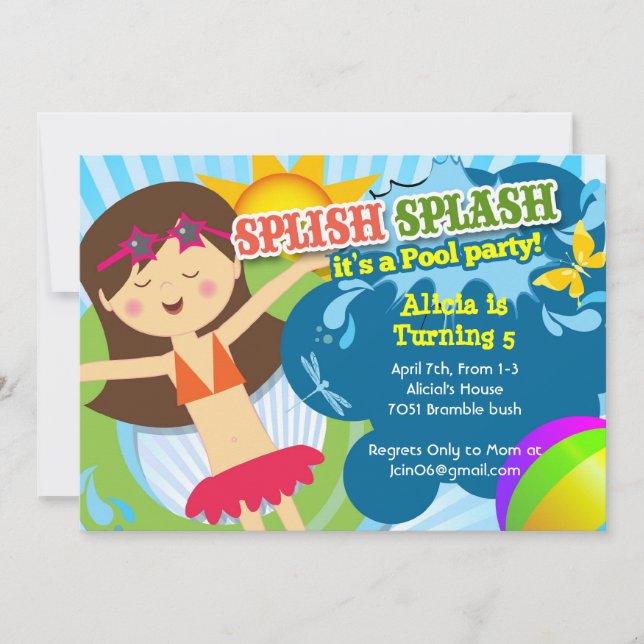 Splish Splash pool fête anniversaire invitation (Devant)