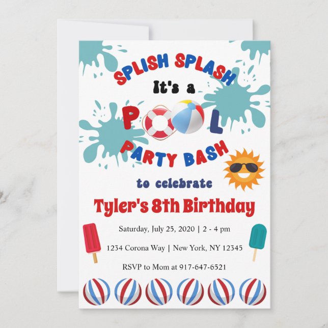 Splish Splash Pool Geburtstagsparty Einladung (Vorderseite)