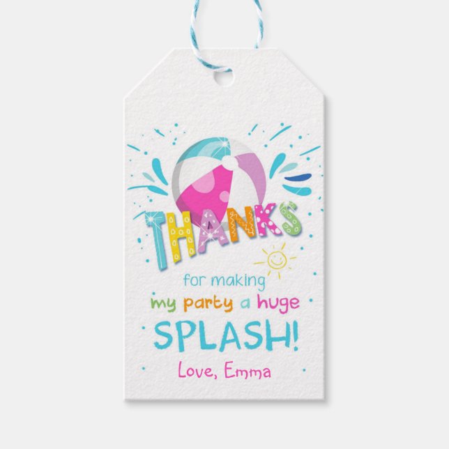 Splish Splash Pool Party Bash Danke Geschenkanhänger (Vorderseite)